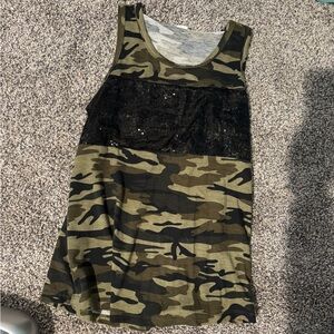 Camouflage Tank Top with Sequin Detail